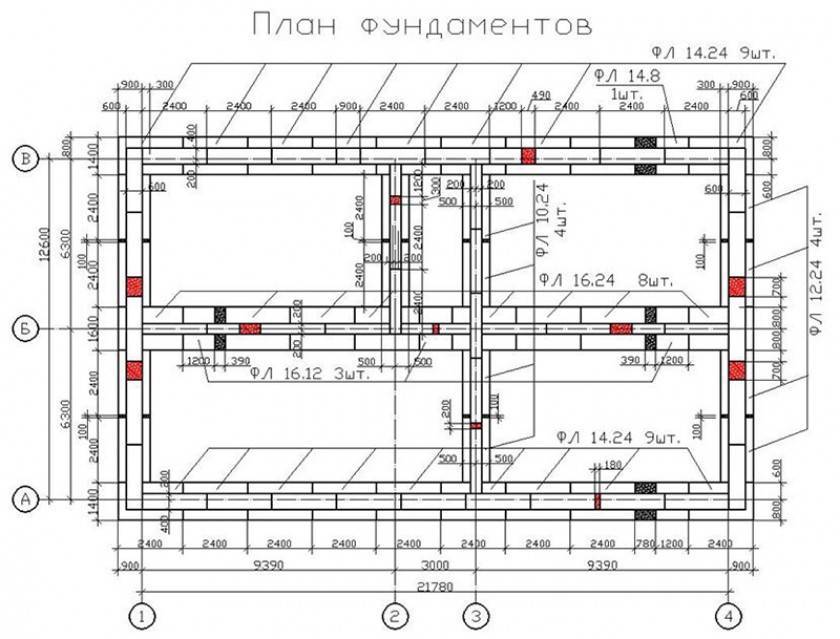 Схема монолитного фундамента